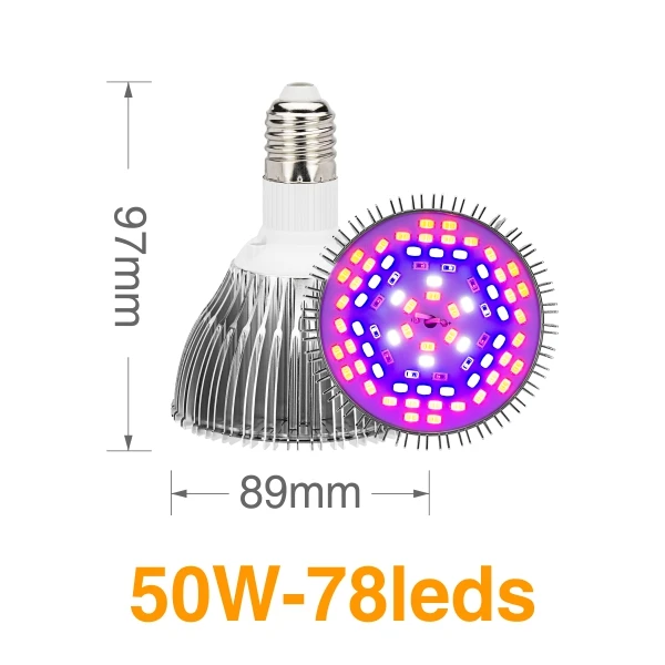 E27 Светодиодный светильник для выращивания 80 Вт 50 Вт 30 Вт 10 Вт 5 Вт AC85-265V полный спектр 380-780nm для выращивания растений в помещении - Испускаемый цвет: 50W