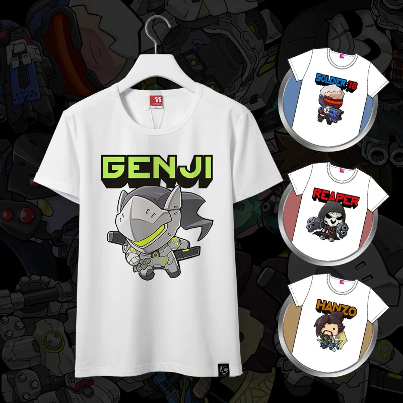 Футболка унисекс с принтом героев игры женская футболка Kawaii D.va 76 Genji Hanzo JunkRat Reinhardt