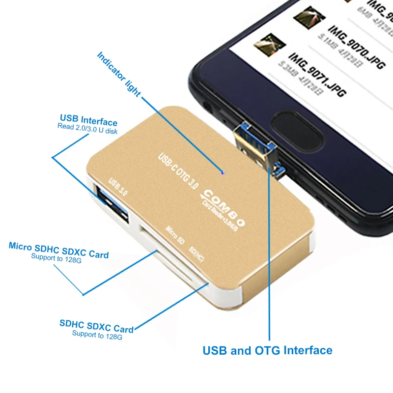 Концентратор USB 3,0 Card Reader Leadzoe 2 в 1 USB 3,0 Micro USB, карты SD/TF карты многофункциональный картридер OTG адаптер для телефона ПК
