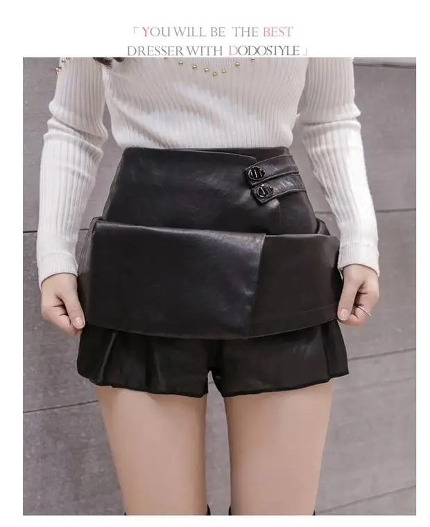 Корейская версия женская черная Офисная Женская юбка из искусственной кожи новая осенне-зимняя мини-юбка трапециевидной формы с молнией выше колена