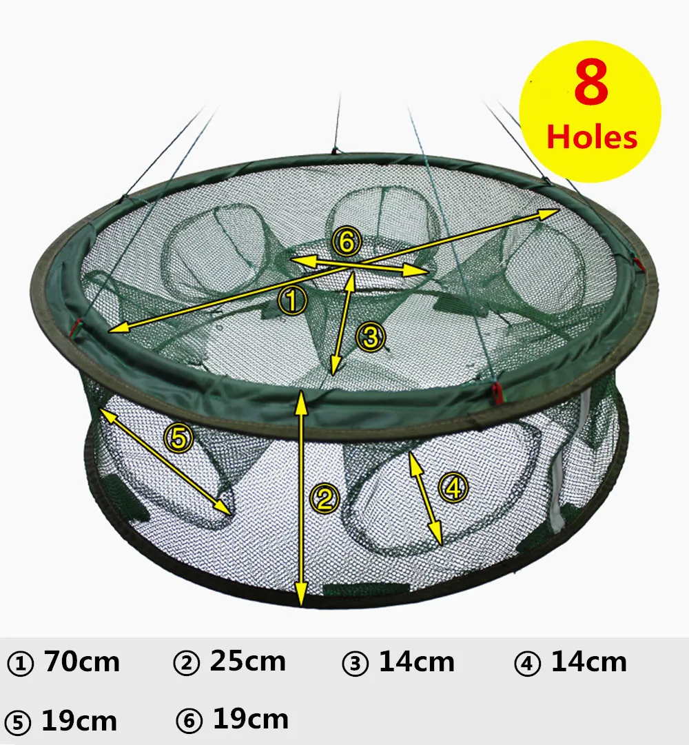 FishingLife Складная портативная Автоматическая рыболовная сеть для ловли креветок, ловушка для рыбы, креветок, гольян, краб, литая сетка, два слоя, 5, 6, 7, 8 отверстий