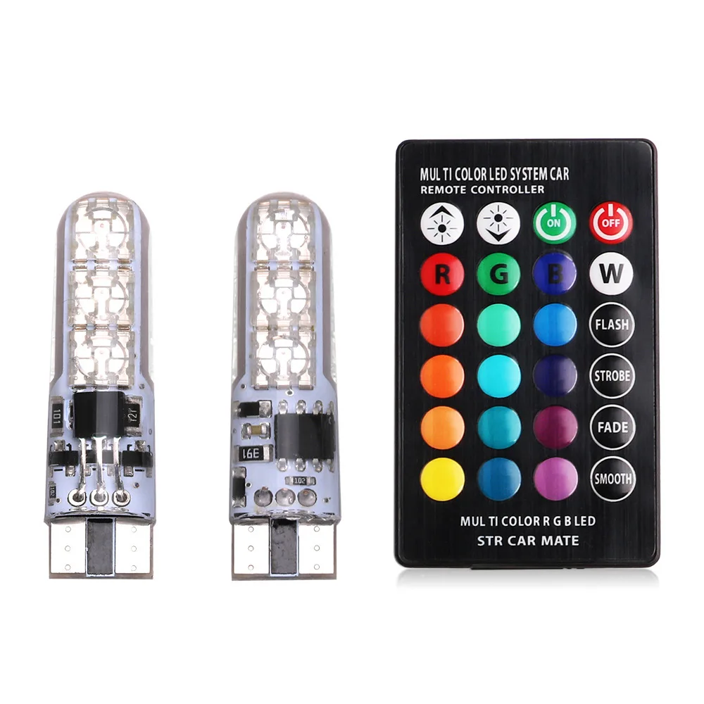 ZTZPIE RGB автомобильная лампа шириной T10 силиконовый 5050-6SMD светодиодный светильник с дистанционным управлением для автомобиля, яркий маленький светильник для номерного знака, светильник RGB-5050 8000K