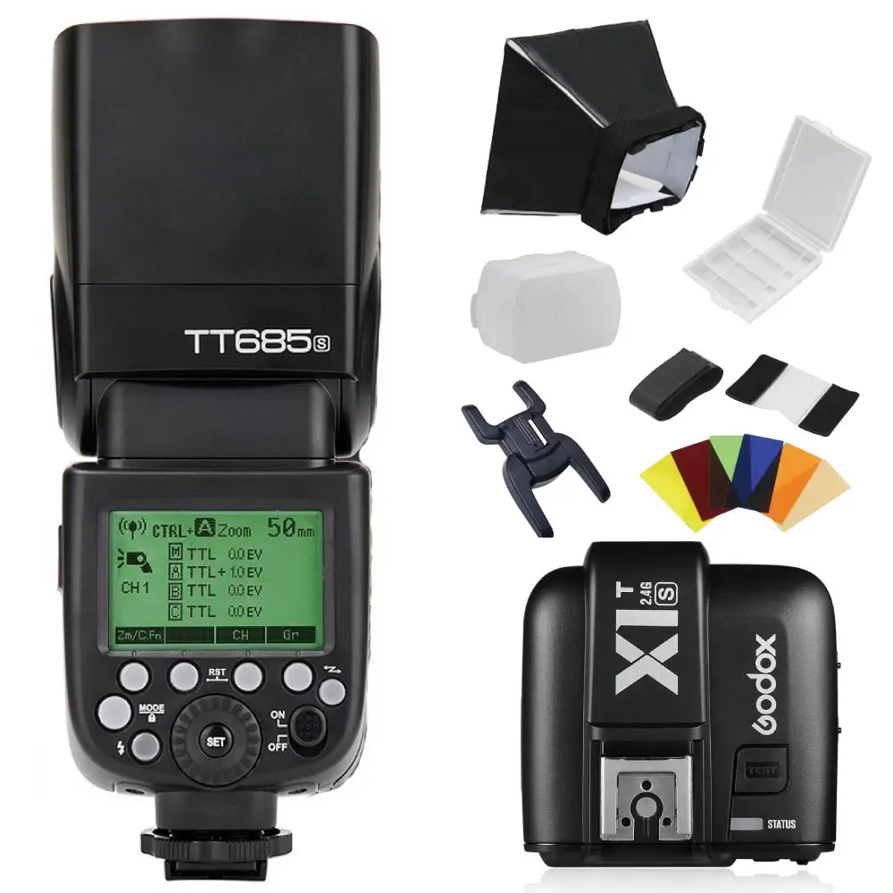 

Godox TT685S 2.4G HSS TTL Camera Flash Speedlite + X1T-S 2.4G TTL Wireless Transmitter + S-Type Bracket Bowens S Mount Holder