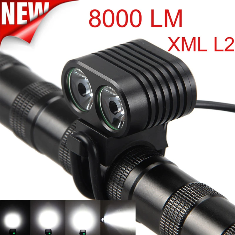 

Bicycle Light 8000 Lumens 4 Modes L2 LED Cycling Front Light Bike light Lamp Torch Waterproof ZOOM Headlamp By 18650 battey
