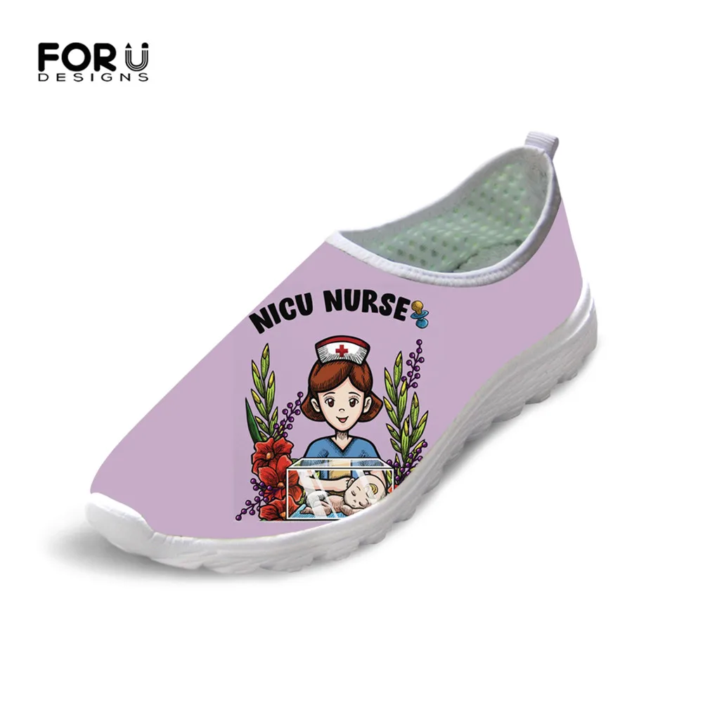 

FORUDESIGNS Women's Sneakers Flats Cartoon 3D Cute NICU Nurse Pattern Light Mesh Summer Beach Ladies Walking Shoes Loafers Woman
