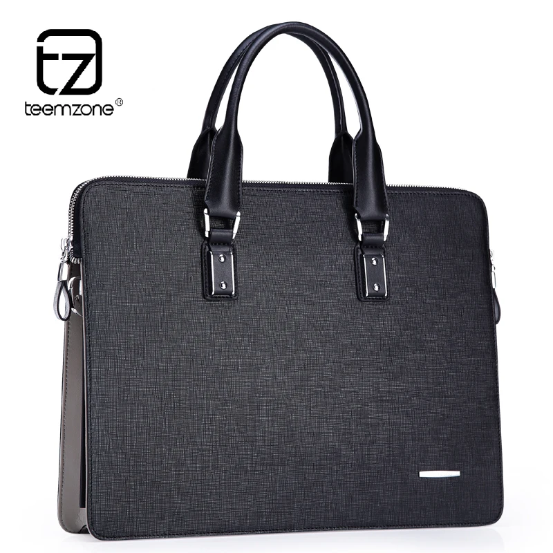 

teemzone Men's Top Genuine Leather British Style 14''-15" Laptop Briefcase Business High-end Luxury Handbag Shoulder Bag T0793