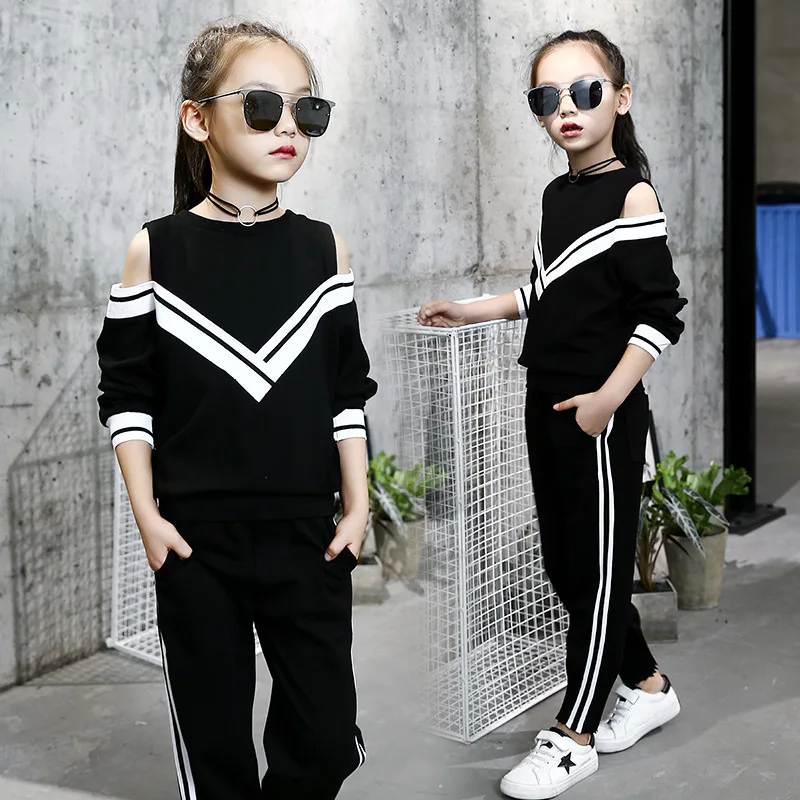 

Baby Girl Clothes Fashion Big Girls Sports Suits Off Shoulder Clothing Set Teenage Spring Autumn Tracksuit Leisure Girls Clothes