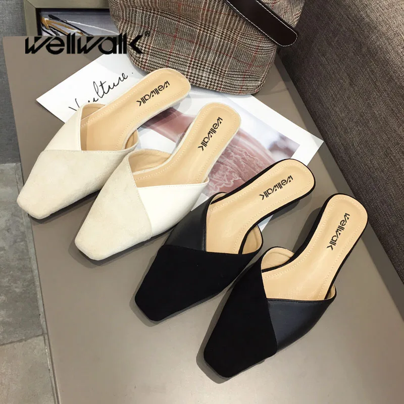 

Wellwalk Heel Slippers Women Mules Elegant Heel Slides Women Designer Slippers Ladies Mules Small Heel Slider Shoes Square Toe