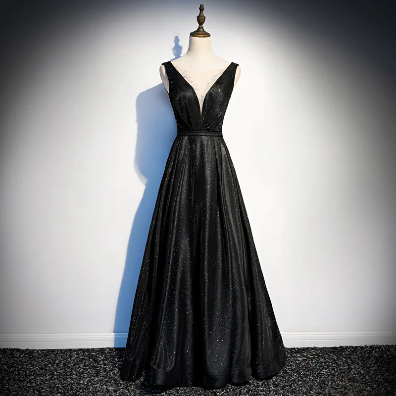 

Evening Dress 2019 New Long Sexy Sequins Elegant Prom Party Dress Illusion V-neck A-line Floor Length Evening Gowns