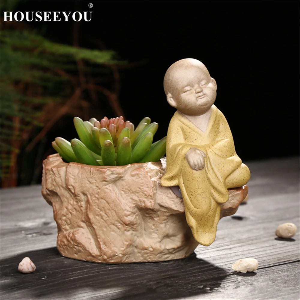 Керамический маленький монах суккуленты растения Цветочный горшок цветочный горшок Дзен Будда буддийский храм настольные украшения для дома и офиса ремесла