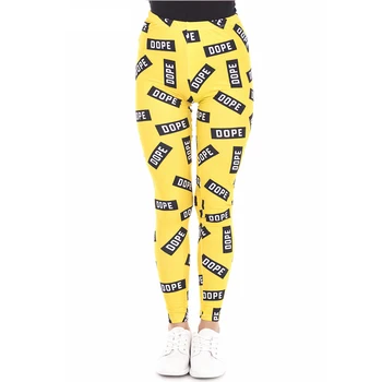 

2019 DOPE Sign Yellow Print Women Leggings Fitness Breathable Perspiration Quick Drying Leggins High Elasticity Trouser Pants