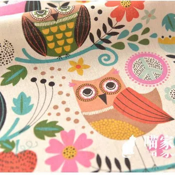 

Owl Flower printed cotton and linen canvas fabric