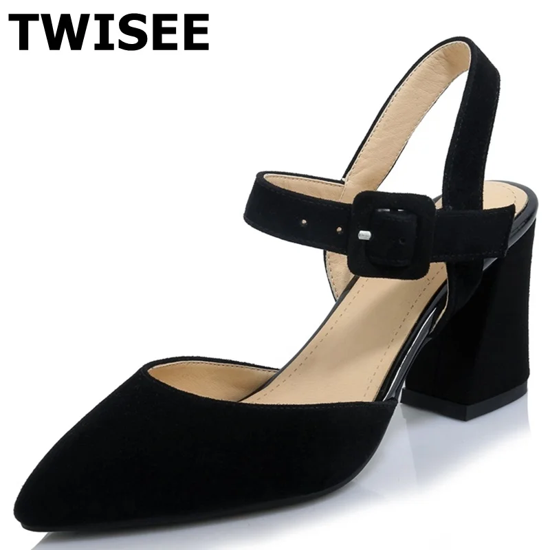

Buckle Strap Strange Style heels 8 cm chaussure femme women high heels shoes point toe Mature summer pumps woman wedding shoes
