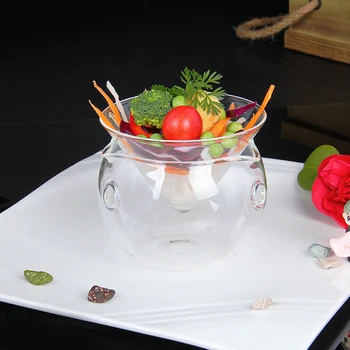 

Glass Salad Bowl Fruit & Vegetable Transparent Bowl With Dry Ice Container 15x14.5x14.5cm Salad Plates Special Stratified Design