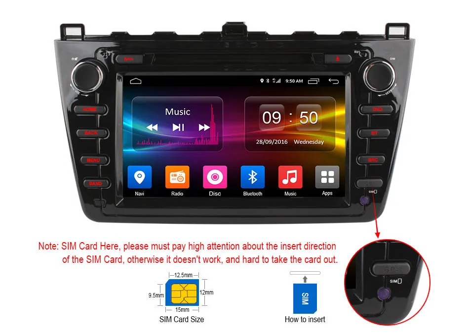 Clearance C500 1024*600 4G SIM Quad Core Android 6.0 car DVD Player gps For Mazda 6 2008 2009 2010 2011 2012 wifi Radio 2GB RAM Bluetooth 0