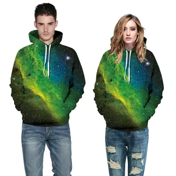 

New Fashion 3D Hoodies Men/Women Hip Hop 3D Sweatshirts Print Green Stars Clouds Galaxy Hooded Hoodies