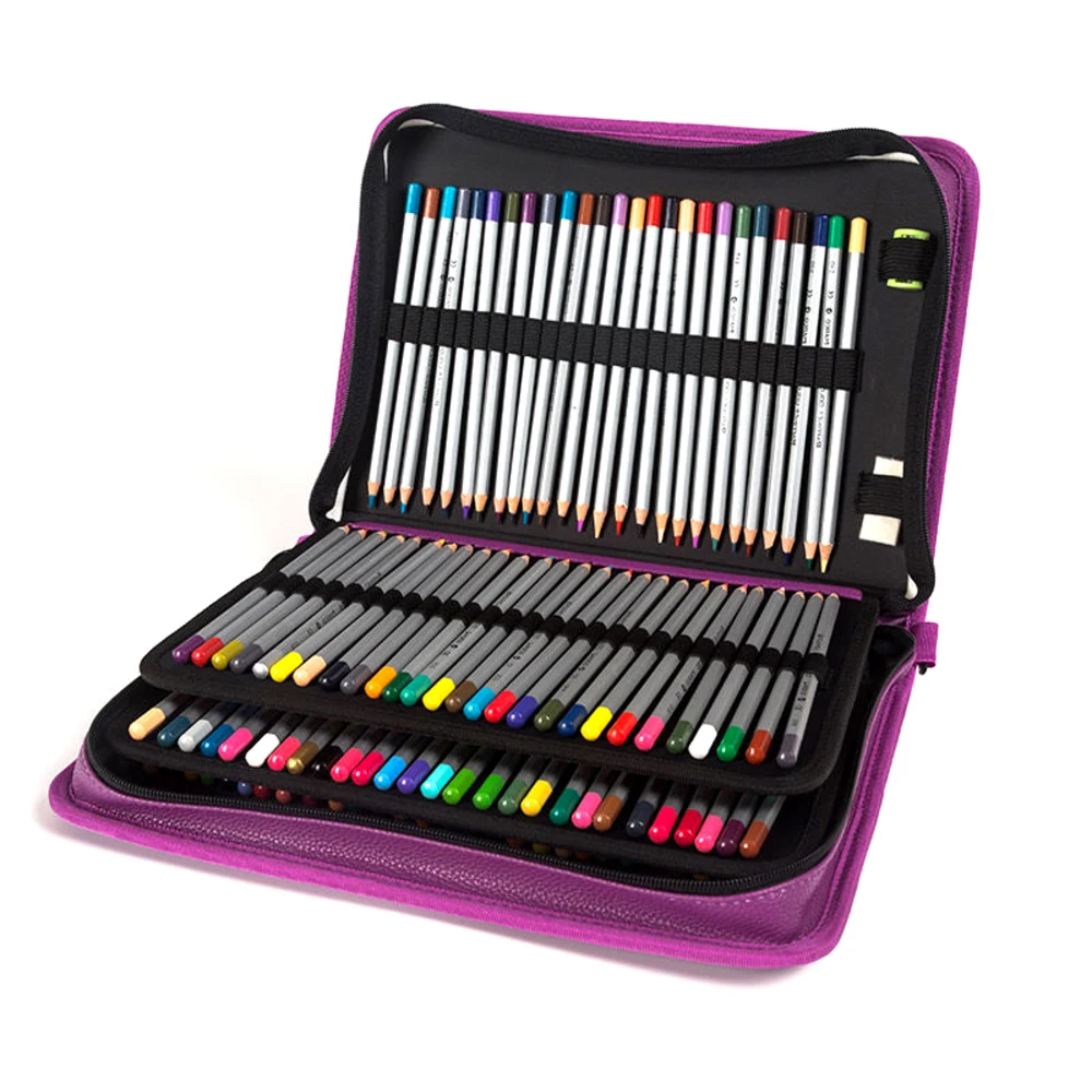 

(Random gift)160 Holes Painting Pencil Case 4 layers High Capacity Multifunction Sketch PU Elastic band Brush Pack NEW