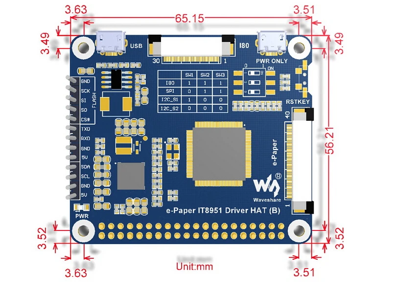 Waveshare 10,3 дюймовый гибкий дисплей E-Ink шляпа для Raspberry Pi, IT8951 контроллер, разрешение 1872*1404, поддерживает частичное обновление