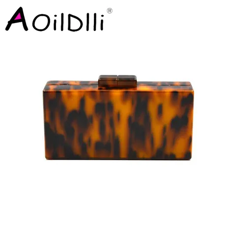 Bolsa de Embreagem Leopardo Padrão Acrílico Retro Tortoiseshell Caixa Bolsas Noite Festa Feminina Ombro Crossbody Corrente Bolsa