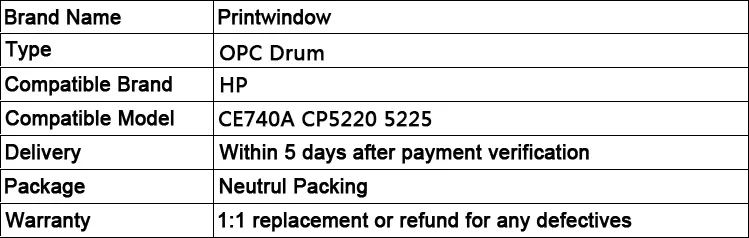 Printwindow Высокое качество Совместимость Фотобарабаны для HP CE740A cp5220 5225