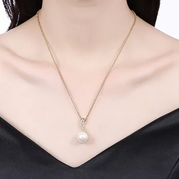 

Green Platinum Water Drop Silver Rose Gold Color Pearls & Pendant European Style Clear Pearl Necklace For Women Wedding Jewelry