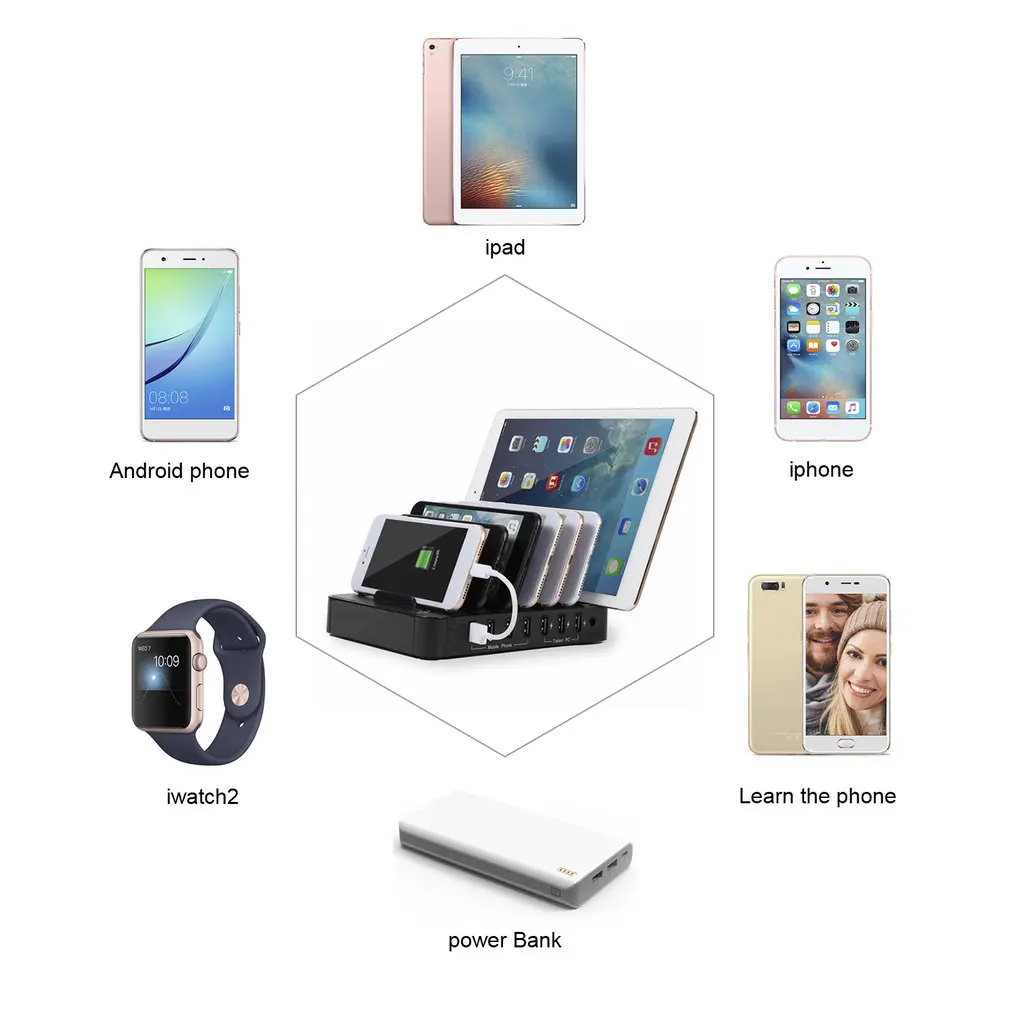 S762 العالمي 7-ميناء USB محطة شحن USB شاحن سريع جهاز شحن مع 60 W الطاقة محول للأقراص الهواتف الذكية S762 العالمي 7-ميناء USB محطة شحن USB شاحن سريع جهاز شحن مع 60 W الطاقة محول للأقراص الهواتف الذكية