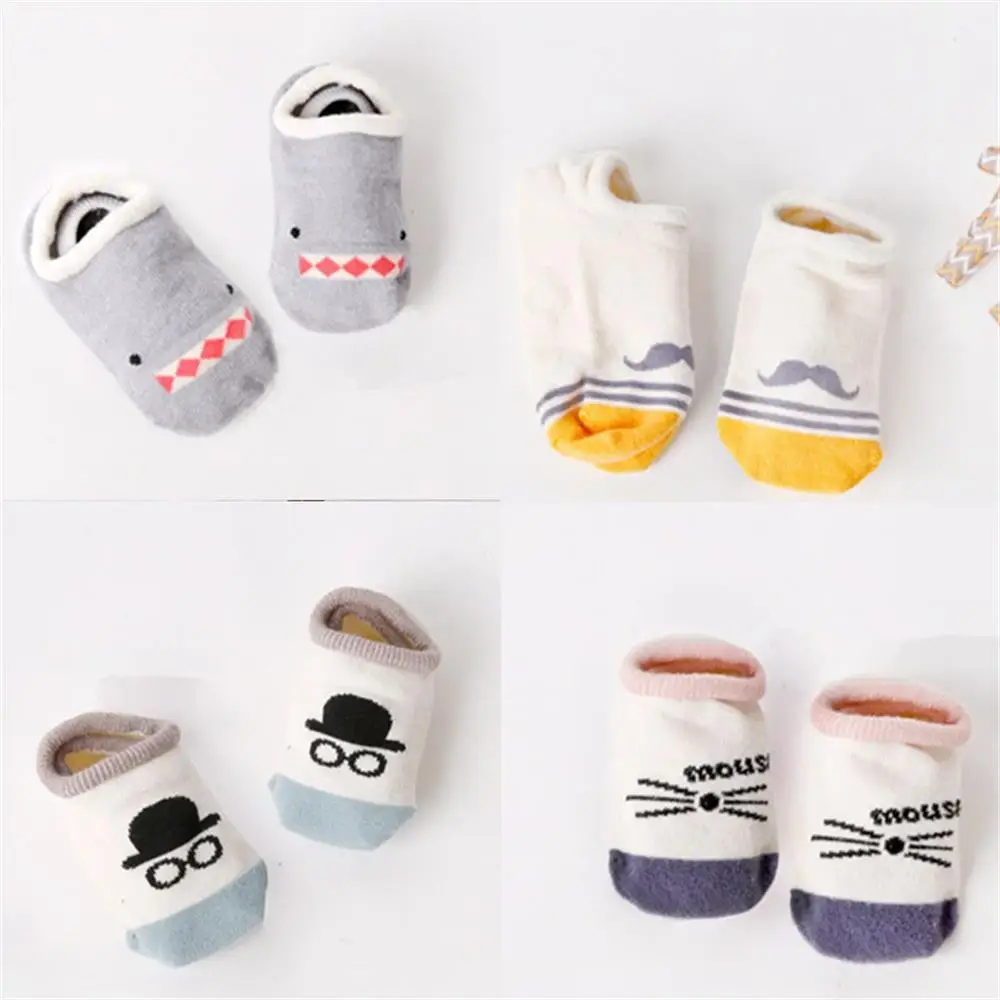 Милые носки для маленьких мальчиков и девочек от 0 до 4 лет, 4 стиля, Нескользящие хлопковые носки для новорожденных, малыш младенец носок