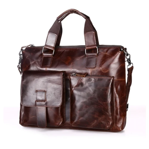 Винтажная Мужская сумка из натуральной кожи, портфель, Ретро сумка для ноутбука, мужская сумка для путешествий, высокое качество, сумка на плечо - Цвет: Oil wax  brown