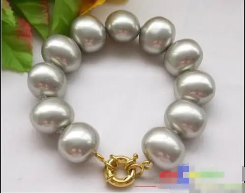 

Free shipping hot sale Women Bridal Wedding Jewelry >> luster 8" 20mm gray egg SOUTH SEA SHELL PEARL bracelet
