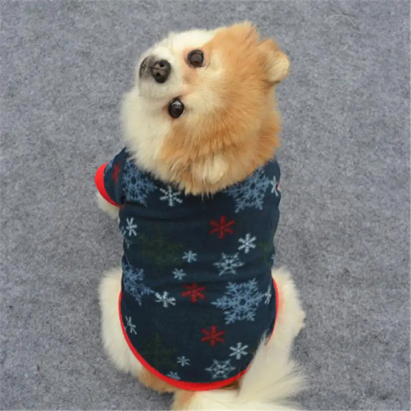 Одежда для домашних животных, собак, щенков, рождественских снежных принтов, теплый пуловер, кружевная ткань, пальто# TX