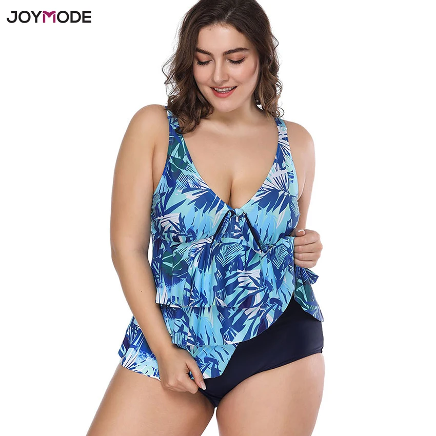 JOYMODE Two Piece Bikinis Swimwear Big Plus Size 4XL Women Fat Swimsuit Tankini Pad Swim Dress Bathing Suit 2018 Biquinis Mujer