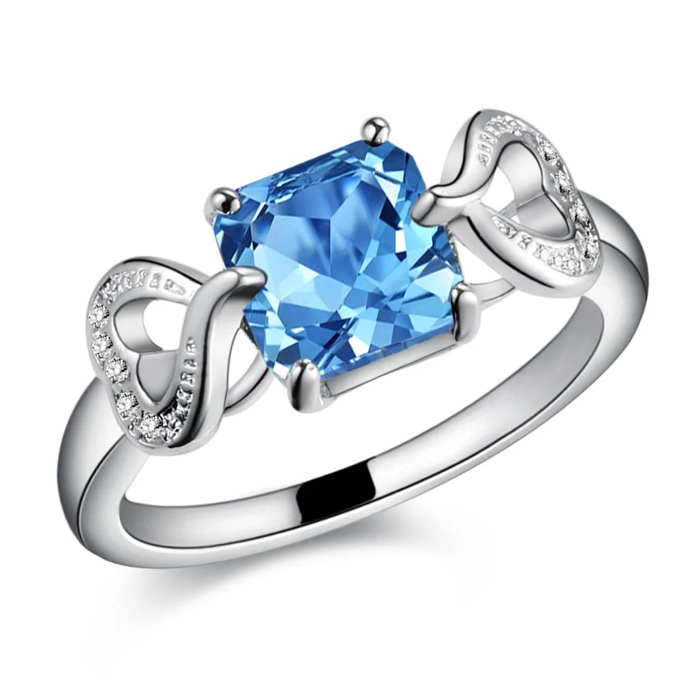 Buy classic blue zircon square Hot silver plated Ring