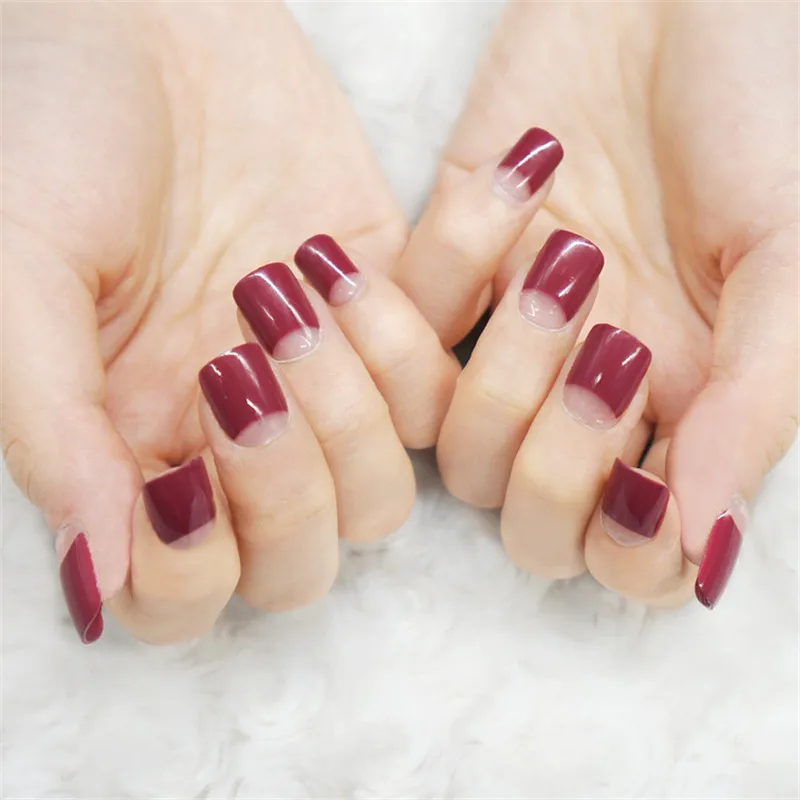 

False Nails Full Cover Artificial Fake Nails Press On Tips for Design Stickers Short French Nail Art Tips with Designs 24pcs Red