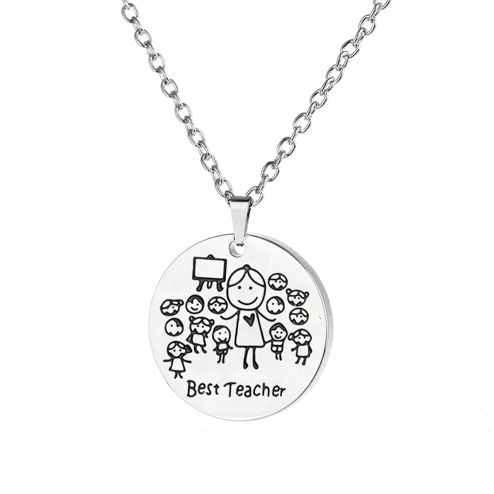 Лучший подарок для учителя, круглая подвеска из нержавеющей стали, семейное ожерелье для мамы, папы, дочери, сына, мамы, папы, детей, подарок для мальчиков и девочек - Окраска металла: Best Teacher