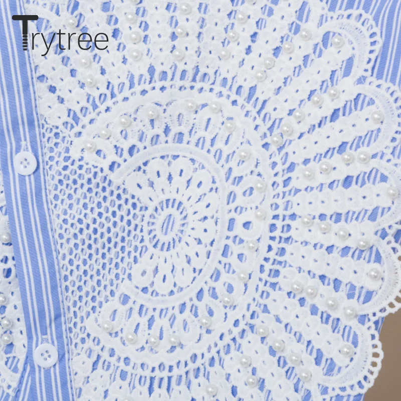Trytree/летний женский костюм из двух предметов, повседневный полосатый однобортный Топ с бисером+ юбка, модный костюм на молнии, комплект из 2 предметов