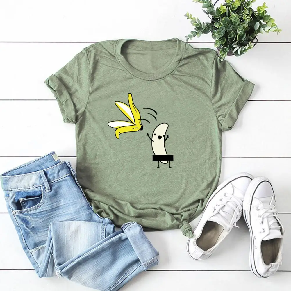 

Funny Cartoon Naked Banana Print Women Summer T-Shirt Short Sleeve Round Neck Tee Top