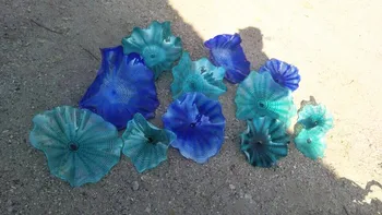 

Dark Blue Light Blue Hand Blown Wall Art Plates Lamps, Murano Glass Colored Plate for Wall Decor