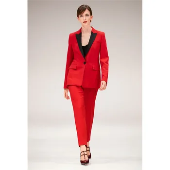 

Women Pant Suits Formal Black Notched Lapel Suits For Women One Button Business Women Suits Ladies Business 2 Piece Suits