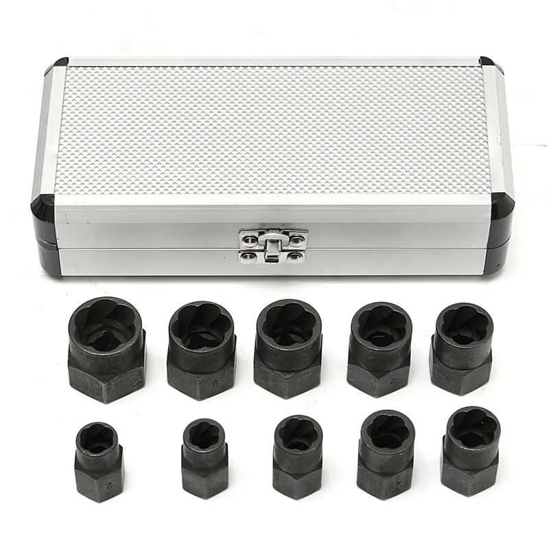 

10pcs/Set Damaged Bolts Nuts Screws Remover Extractor Removal Tools Set Threading Tool Kit Black Nuts Power Tool Accessories
