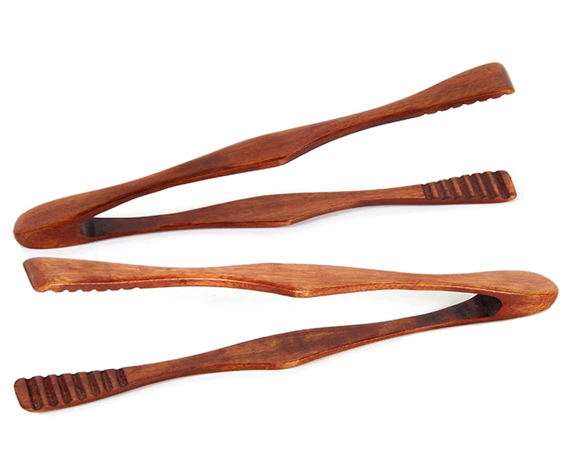 2Pcs Wooden Kitchen Tongs Tweezer Food Tongs Wood Fruit Salad Clip BBQ Tongs Toaster Cake Bacon Serving Pastry Cooking Utensils (1)