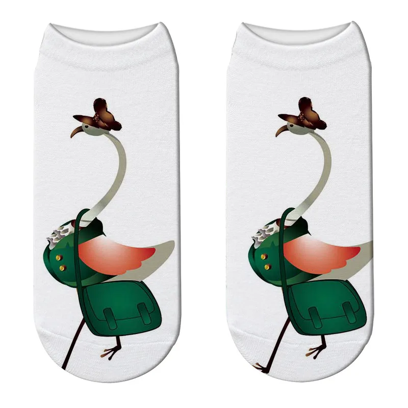 1 пара, хлопковые носки фламинго, рождественские носки с 3D принтом, женские модные носки с низким вырезом, Гавайские модные носки