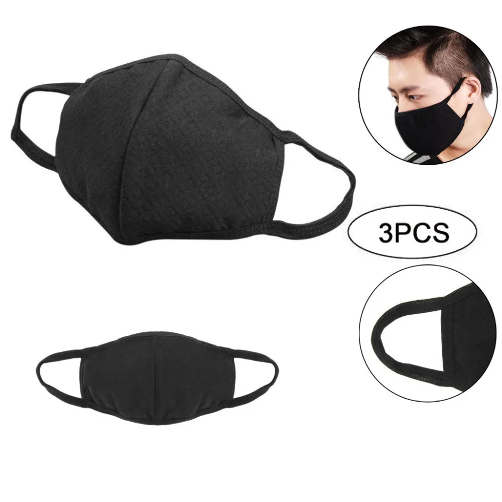 3Pcs Unisex Black Mask Soft Reusable Cotton Breathing Masks Anti Dust