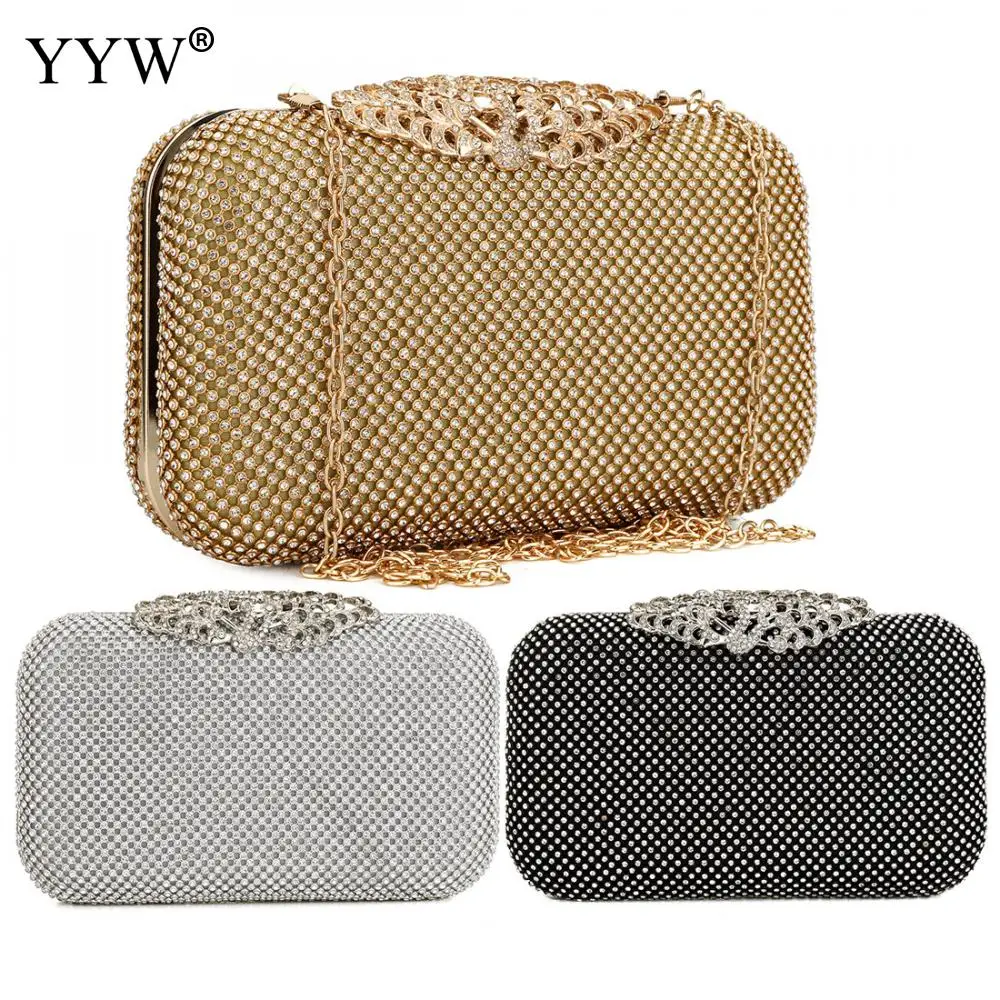 

Luxury Evening Crystal Bag Silver Golden Hollow Chic Rhinestone Clutch Evening Bag Female Party Purse Wedding Clutch Bag