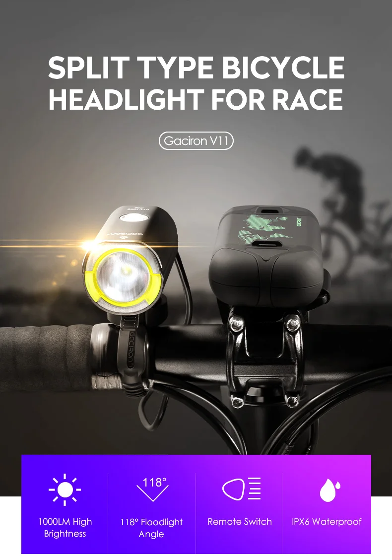 Sale Gaciron V11 Split Type Bicycle Headlight for Race IPX6 Waterproof 1000 Lumens Bicycle Light Front Bicycle Accessories 0
