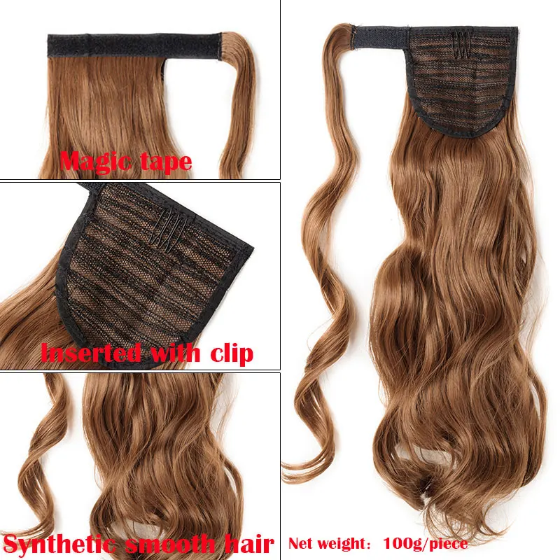 SNOILITE 43CM Long Wavy Real Natural Ponytail Clip in Pony tail Hair Extensions Wrap Around on Synthetic Hair Piece