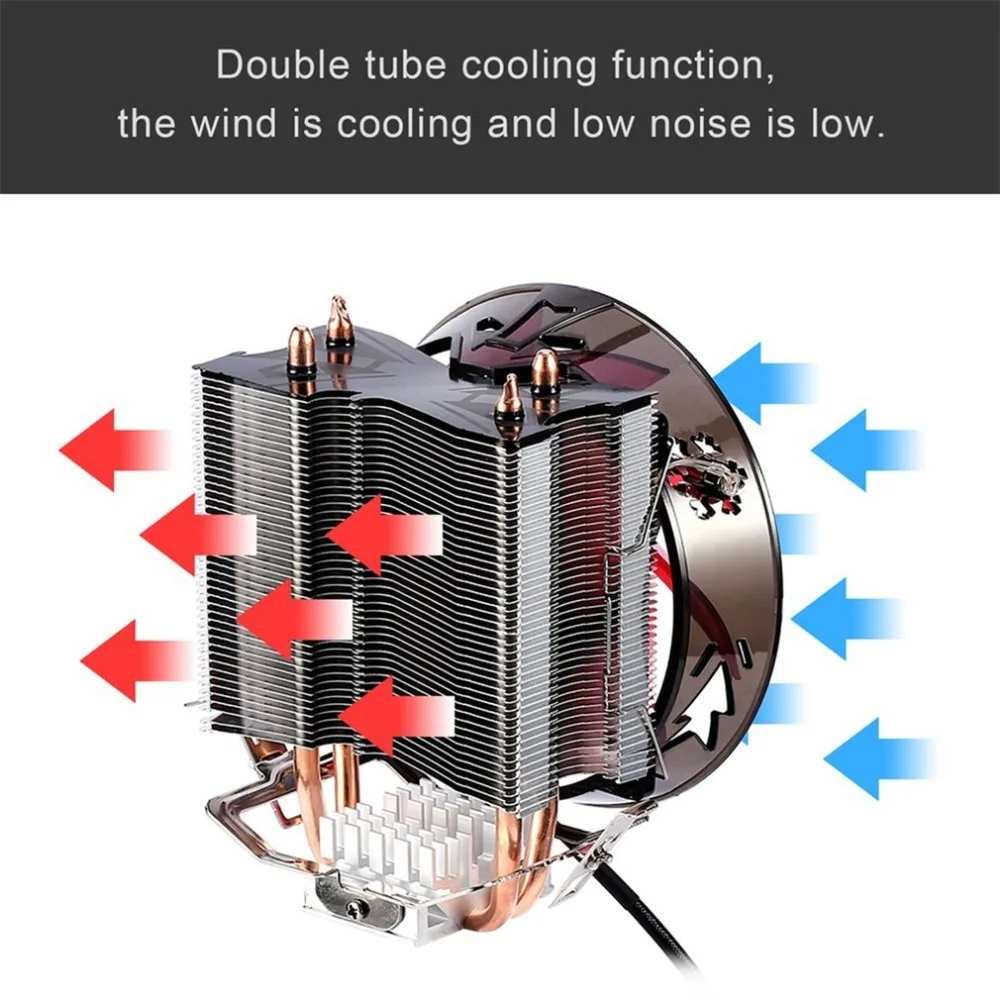 Кулер для процессора, Чистый медный двухтрубный радиатор для процессора, латунная башня, вентилятор процессора охлаждающий, система для Intel 775/1155/1156