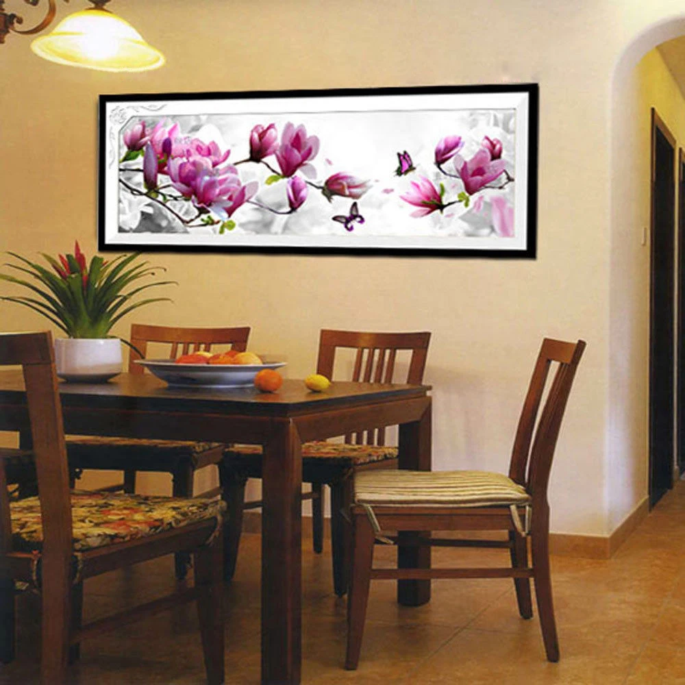

DIY Handmade Pink Magnolia Counted Cross Stitch Embroidery Kit 3D Flower Decor
