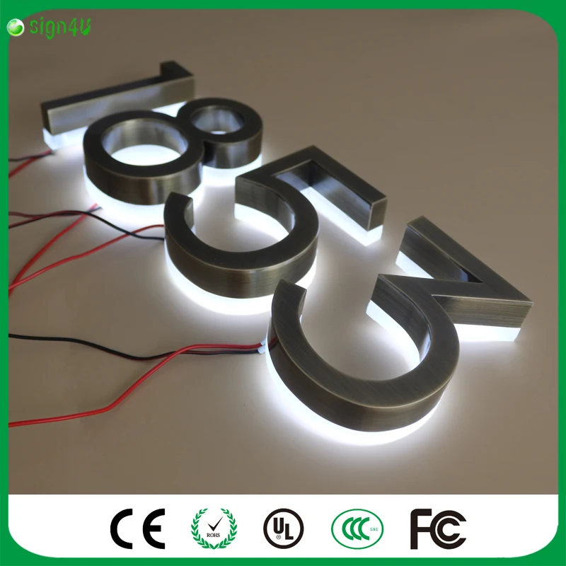 

Wholesale brushed stainless steel LED backlit house number light signs