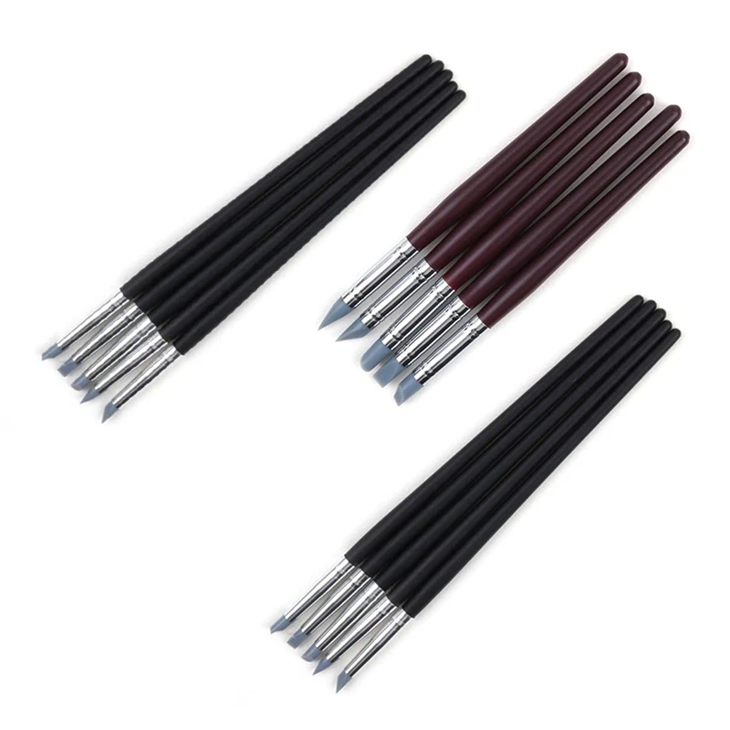 

5Pcs Silicone Nail Art Pen Brush Carving Emboss Hollow Pottery Sculpture Brush UV Gel Shaping Clay Dotting Polish DIY Tools Set