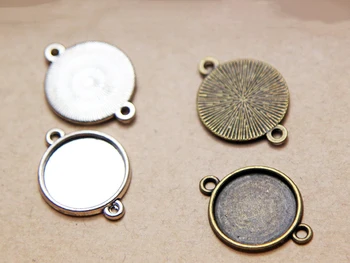 

16mm Round Double Connector Bezel Cups Blank Pendant Cabochons Setting Antique Sliver/Bronze For DIY Jewelry Accessories 50pcs
